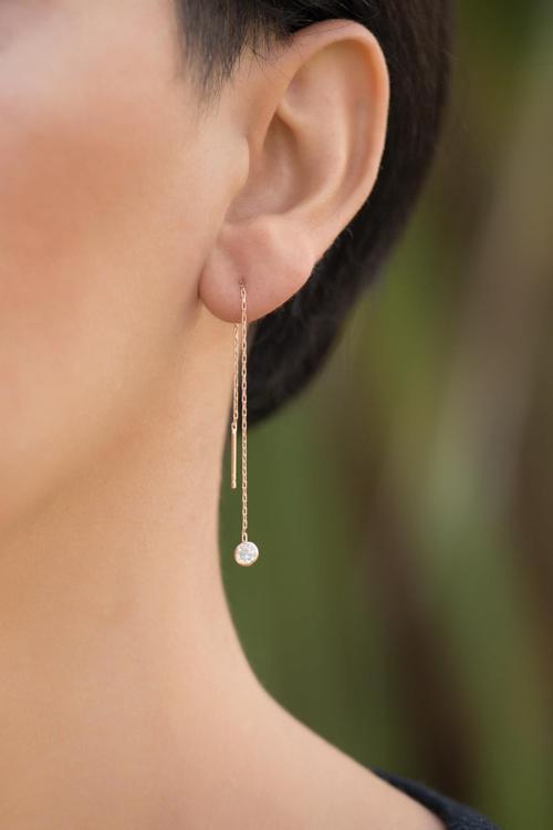 Zirkon Taşlı Rose Gümüş Zincir Küpe 4180