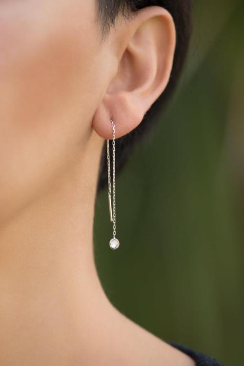 Zirkon Taşlı Rodyumlu Gümüş Zincir Küpe 4183