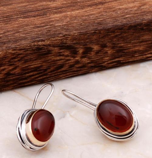 Akik El Yapımı Tasarım Gümüş Küpe 4889