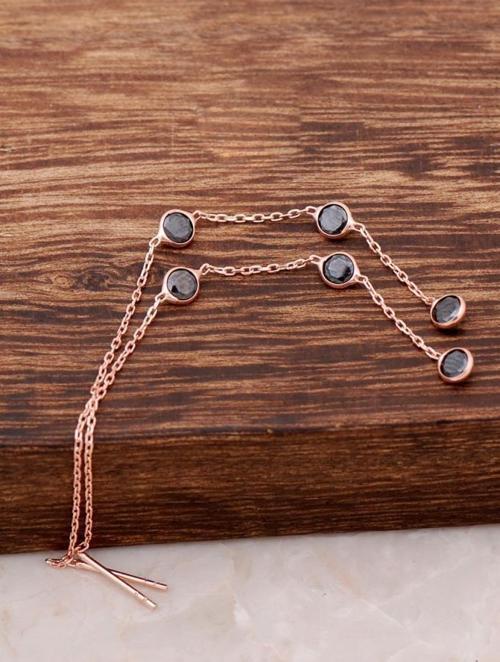 Siyah Safir Taşlı Rose Gümüş Zincir Küpe 4185