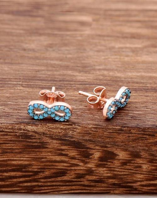 Sonsuzluk Turkuaz Taşlı Rose Gümüş Küpe 3782