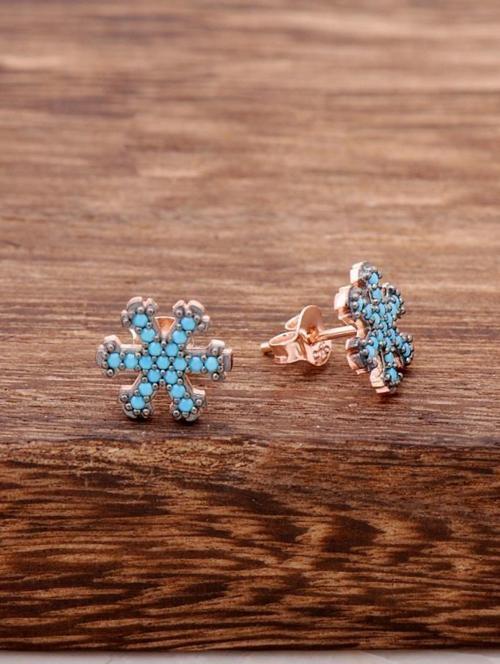 Kar Tanesi Rose Gümüş Tasarım Küpe 3789