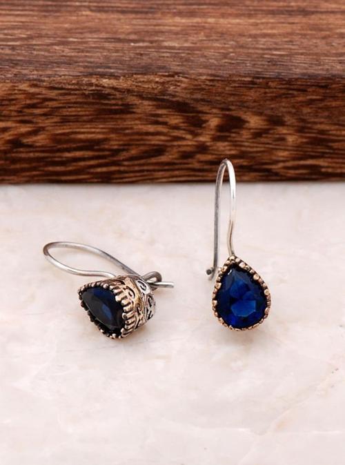 Safir Taşlı Elişi Damla Gümüş Küpe 4240