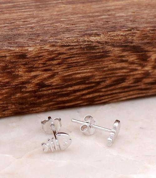 Balık Tasarımlı Elişi Gümüş Küpe 3841