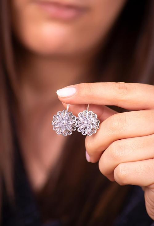 Papatya Telkari Oksitli Gümüş Küpe 4943