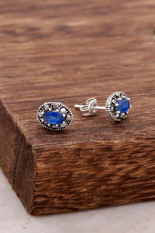 Safir Taşlı Gümüş Küpe 3854