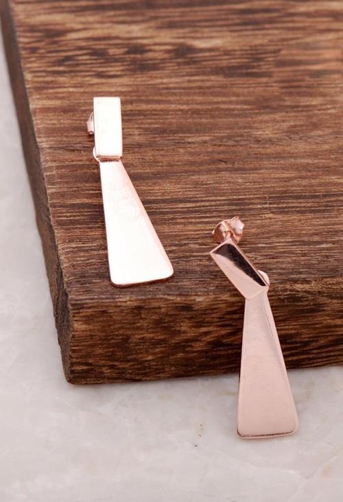 Rose Gümüş Elişi Üçgen Tasarım Küpe 3885