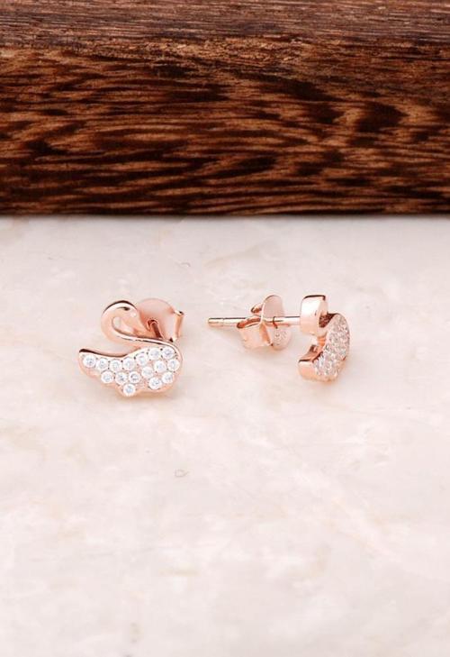 Kuğu Rose Gümüş Küpe 4333