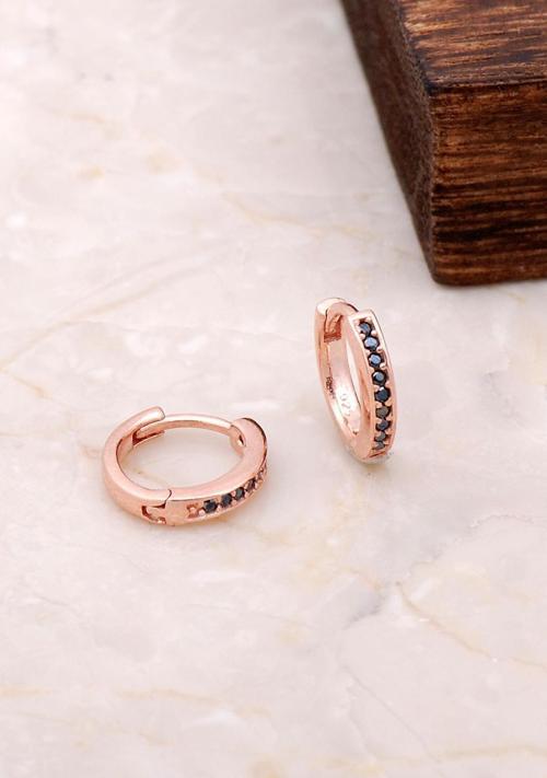 Rose Gümüş Mini Boy 12 mm Safir Taşlı Halka Küpe 4965