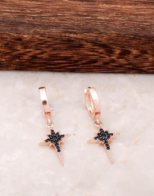 Kutup Yıldızı Tasarımlı Rose Gümüş Halka Küpe 4441