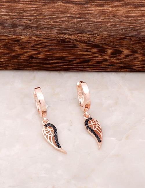 Melek Kanadı Rose Gümüş Halka Küpe 4445