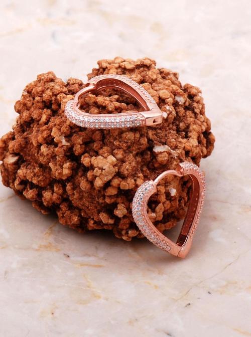 Tam Tur Taşlı Rose Gümüş Halka Küpe 5154