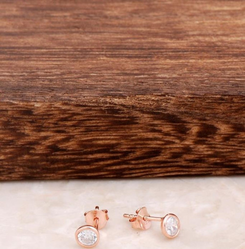 Rose Tasarım Mini Gümüş Küpe 4587