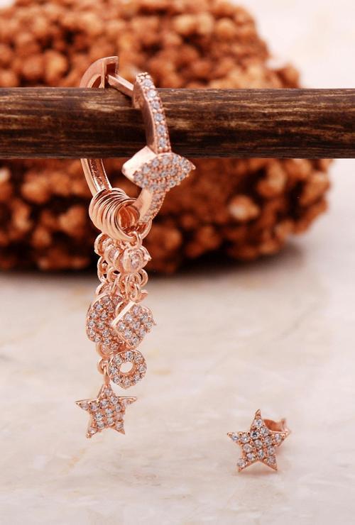 Yıldız Rose Gümüş Kombin Şans Küpe 5461