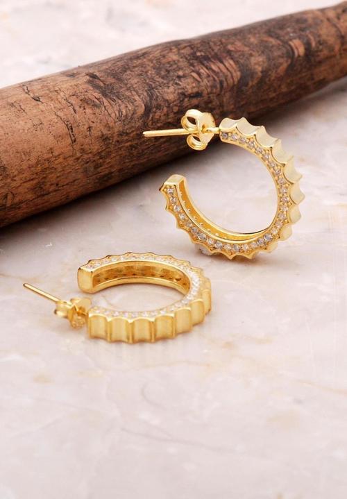 Altın Yaldılzı 19 Mm Gümüş Taşlı Halka Küpe 5036