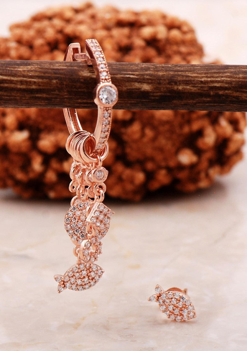 Balık Rose Gümüş Kombin Şans Küpe 5469