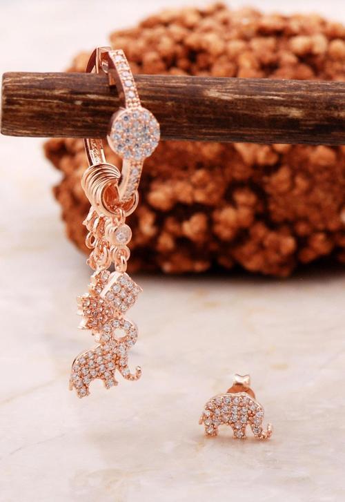 Fil Rose Gümüş Kombin Şans Küpe 5470