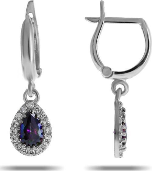 Mistik Topaz Taşlı Damla Mini Rodyumlu Gümüş Küpe 5519