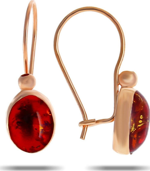 Kehribar Taşlı Rose Gümüş Küpe 5525