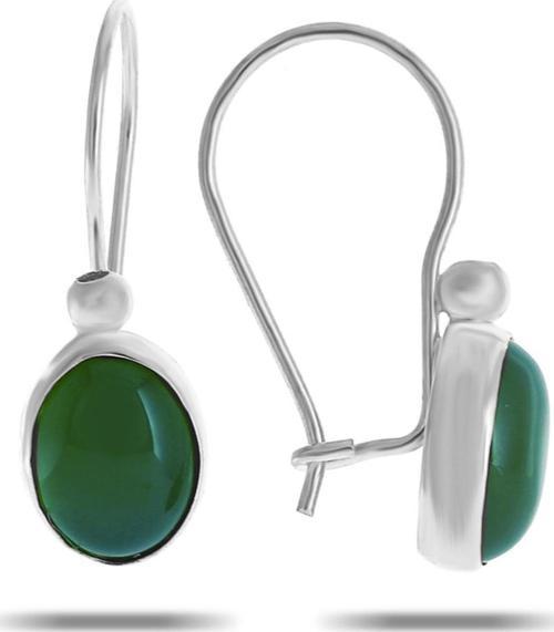 Yeşim Taşlı Rodyumlu Gümüş Küpe 5532