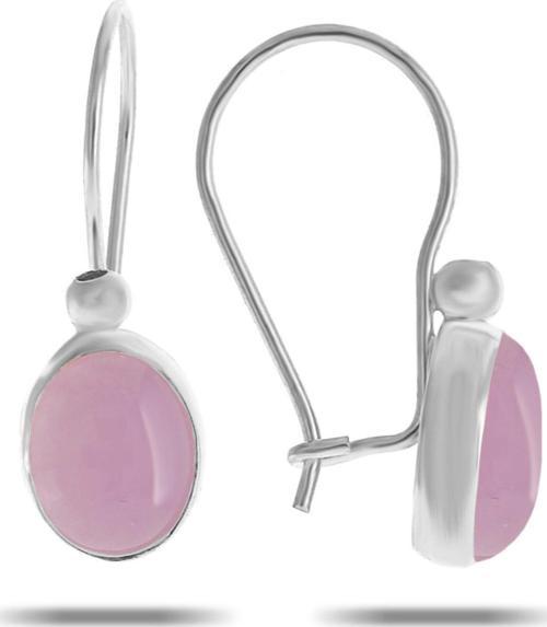 Pembe Kuvars Taşlı Rodyumlu Gümüş Küpe 5535