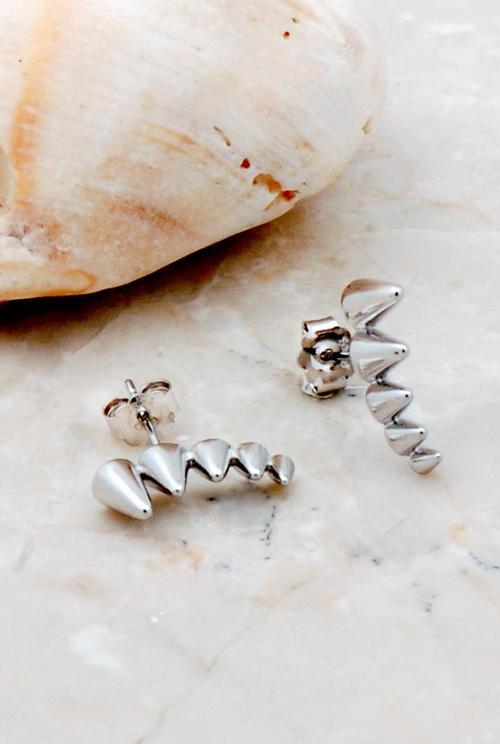 Taşsız Piramit Rodyumlu Gümüş Küpe 5276