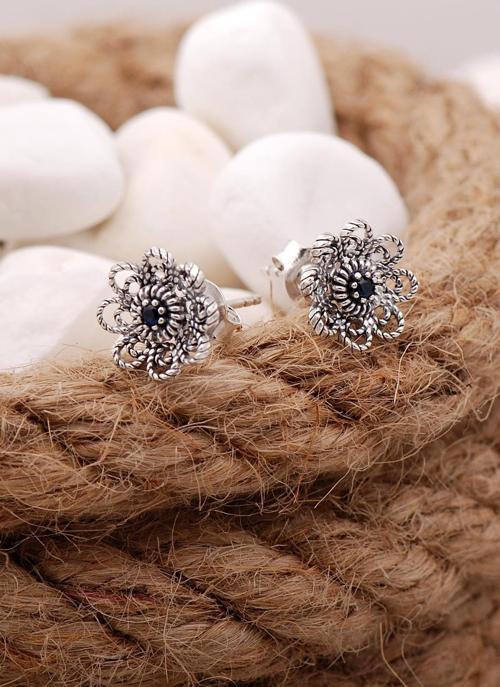 Safir Taşlı Telkari Elişi Gümüş Küpe 5573