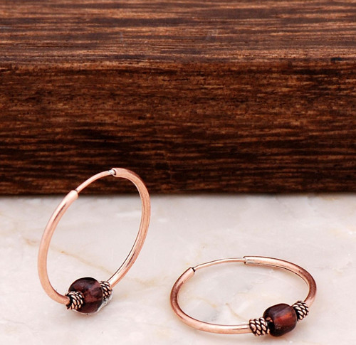 Ametist Taşlı 18 mm Rose Gümüş Halka Küpe 4764