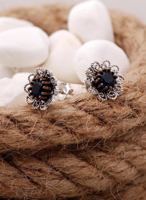 Safir Taşlı Telkari Elişi Gümüş Küpe 5582