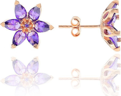 Lotus Çiçeği Tasarım Rose Gümüş Küpe 5095