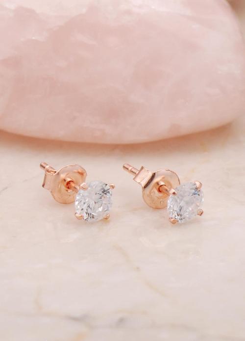 Rose Gümüş 4 Mm Tek Taş Küpe 4784