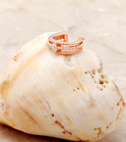 Tek Taş Rose Gümüş Kıkırdak Küpe 5373