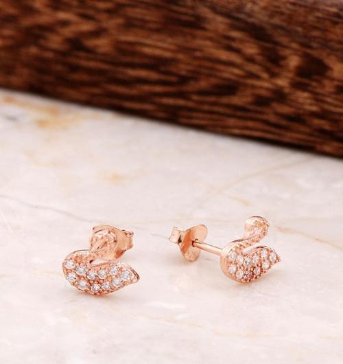 Rose Gümüş Kuğu Küpe 4789