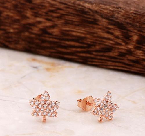 Çınar Ağacı Yaprağı Rose Gümüş Küpe 4797