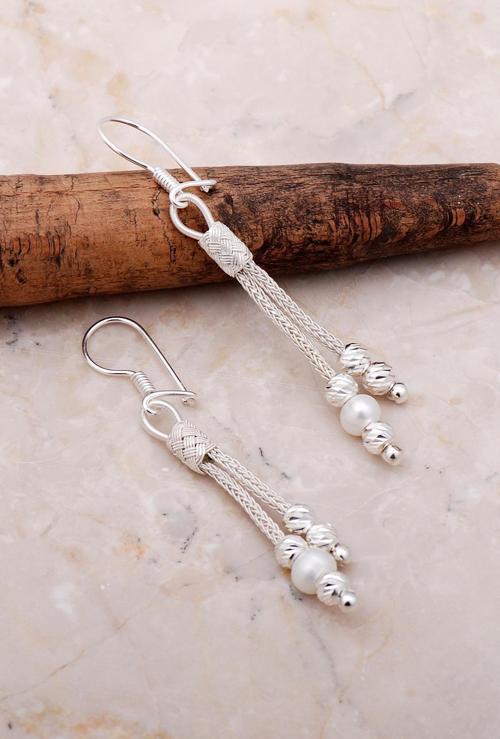 Dorissa İnci Taşlı Kazaziye İşlemeli Gümüş Küpe 5142