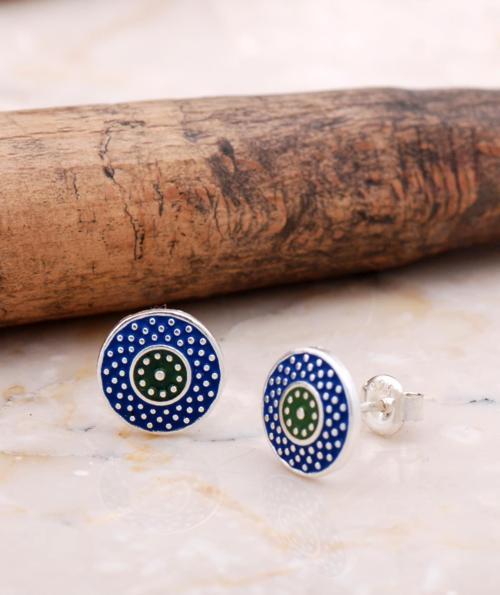 Anadolu Motifli Mineli Elişi Gümüş Taşsız Küpe 6039