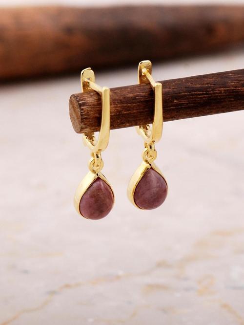 Doğal Rodonit Taşlı Damla Mini Altın Yaldızlı Gümüş Küpe 5856