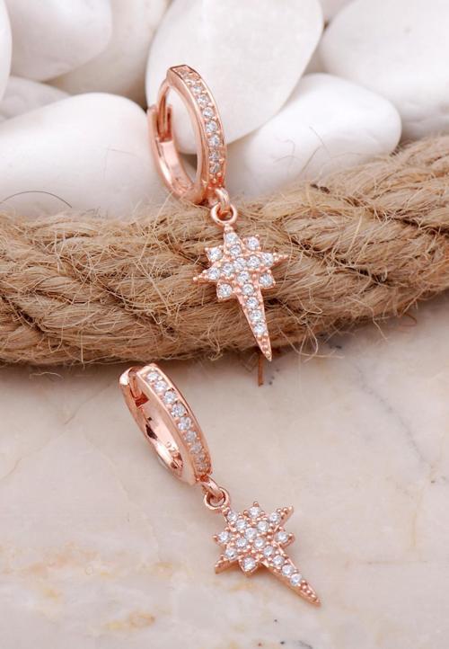 Kuzey Yıldızı Rose Gümüş Küpe 5728