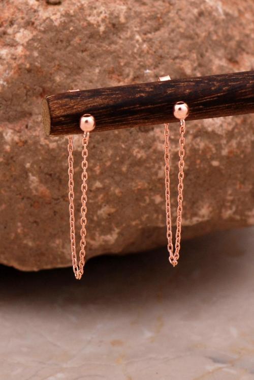 Top Tasarım Rose Gümüş Zincir Küpe 6104