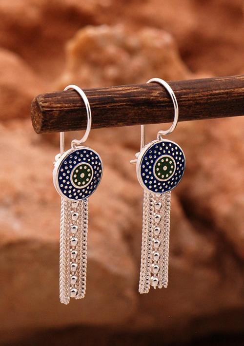 Anadolu Motifli Elişi Mineli Hasır Gümüş Küpe 6134