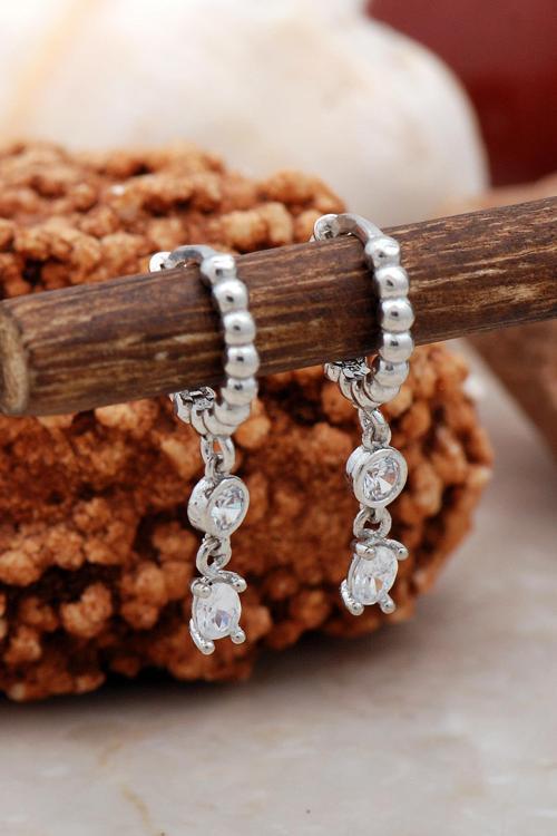 Çift Taşlı Rodyumlu Gümüş Küpe 5449