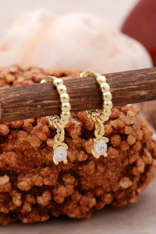 Tek Taş Altın Yaldızlı Gümüş Küpe 5453