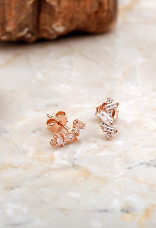 Baget Mini Rose Gümüş Küpe 6928