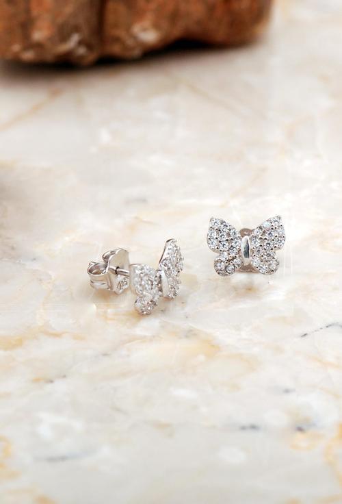 Kelebek Mini Rodyumlu Gümüş Küpe 6933