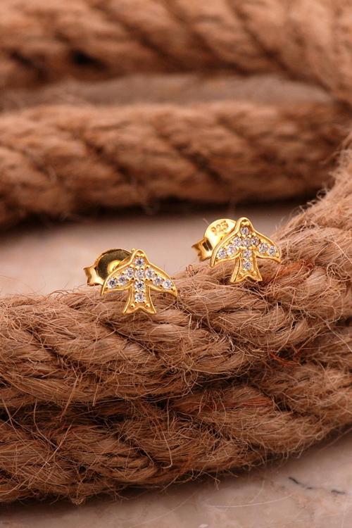 Martı Mini Altın Kaplama Gümüş Küpe 6195