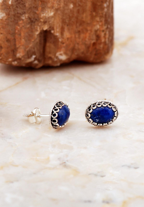 Lapis Lazuli Taşlı Mini Elişi Gümüş Küpe 6993