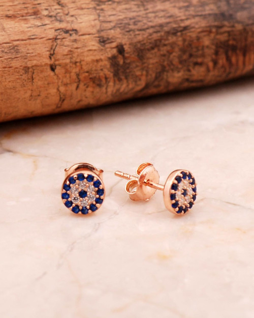 Rose Gümüş Mini Göz Küpe 6855