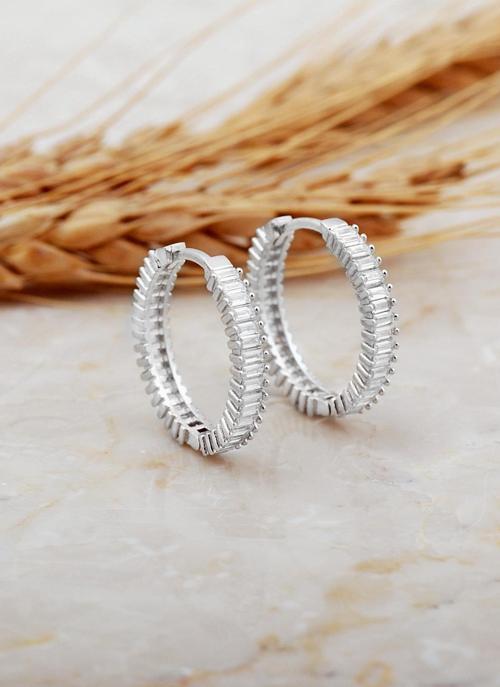 22 Mm Baget Taşlı Büyük Boy Rodyumlu Gümüş Halka Küpe 7124