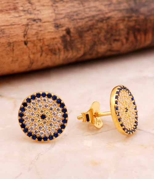 Altın Kaplama Göz 11 Mm Gümüş Küpe 6860