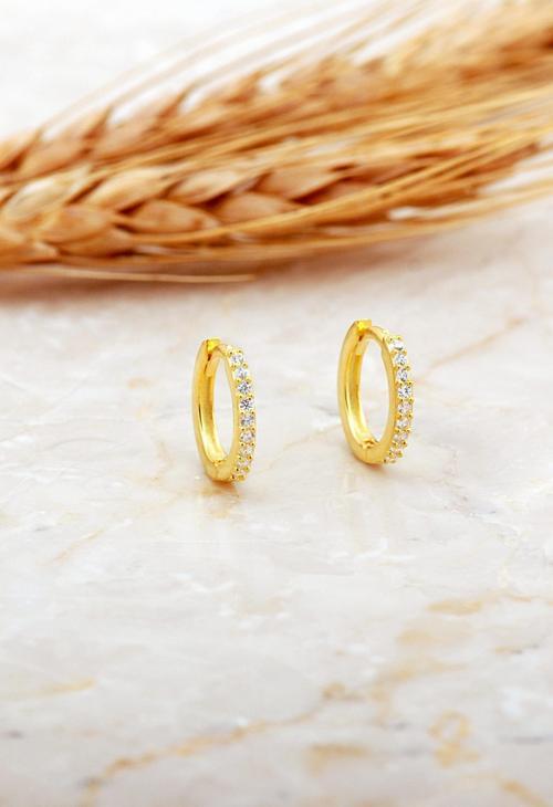 13 Mm Taşlı Altın Kaplama Gümüş Halka Küpe 7139